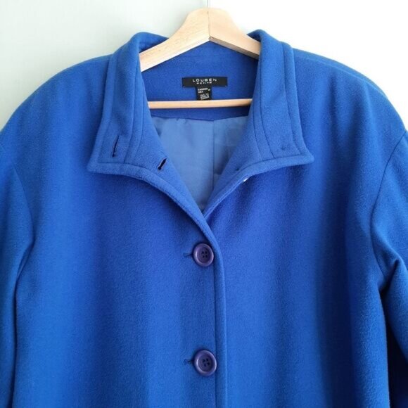 LOUBEN | Wool Cashmere Blend Button Front Soft Coat Jacket Blue Sz 10 P - Picture 12 of 13